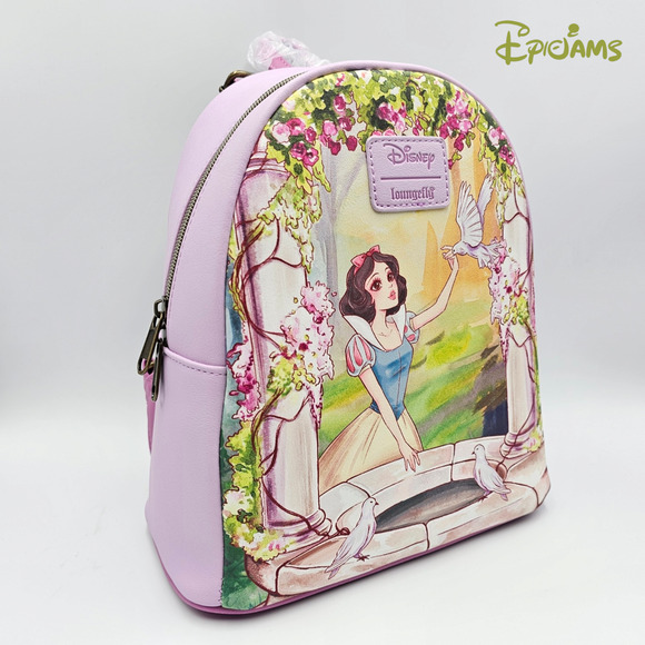 Loungefly Disney Snow White Wishing Well Floral Portrait Pink Mini Backpack Bag - Picture 2 of 8